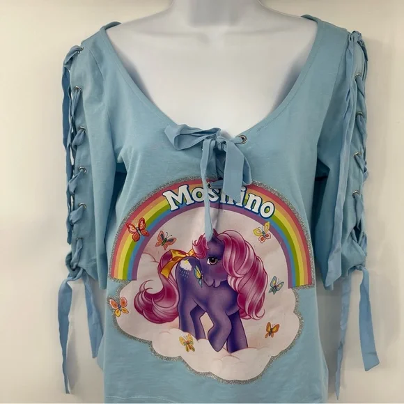 Moschino Couture My Little Pony Ribbon Tee with Lace-up Sleeves 10 New with Tags - Picture 6 of 16